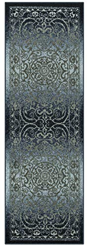 Maples Rugs Pelham - Tappeto passatoia antiscivolo, stile vintage, per corridoio, ingresso, 5 x 15 cm, colore: blu navy/grigio