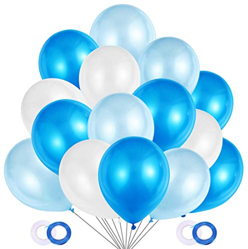 JOJOR Ballons bleus et blancs, 100 ballons bleus nacrés pour décorations de fête de naissance, bébé, baptême mâle, première communion, baby shower, mariage bleu, anniversaire