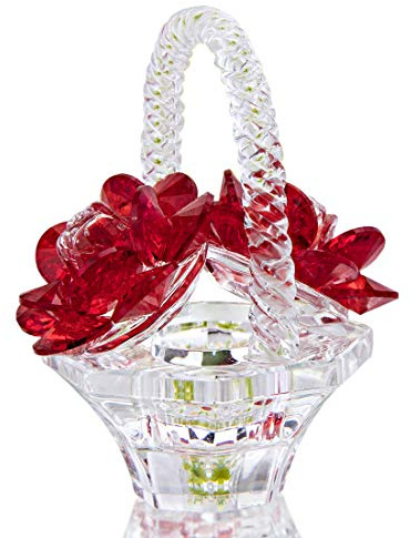 H&D HYALINE & DORA Cyrstal Rose Vase Figur Glas Rose Ornament Kristall Korb Blumen Briefbeschwerer | Edles Kristallglas Deko Set Perfekt als Geschenk für Mutter, als Heimdekoration, Schreibtisch-Display oder zum Sammeln.