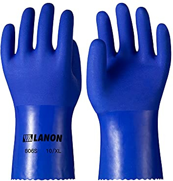 LANON 6 Pairs PVC Chemical Resistant Gloves, Heavy-Duty Rubber Gloves, Acid, Alkali and Oil Protection, Non-Slip, XXL