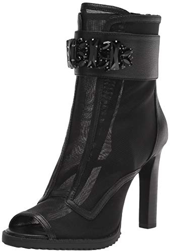 KARL LAGERFELD Women's Blayze Peep Toe Fashion Heeled Bootie, BLACK, 7.5