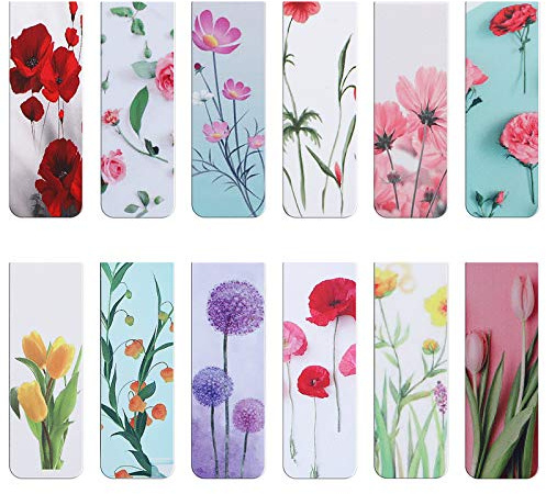 MWOOT 24 Stücke Blumen Pflanzen Magnetische Lesezeichen,Seiten Clips Lesezeichen,Magnete Seiten Buchmarkierungen Set für Studenten Büro Lesen Briefpapier(6x2cm)