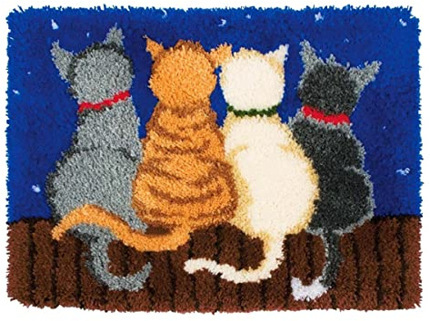 GUARDUU Latch Hook Kits Rug Making Crafts with Colorful Pattern Printed, Unfinished Handmade Crochet Yarn for Kids Adults Beginner, 52 * 38cm, Cat