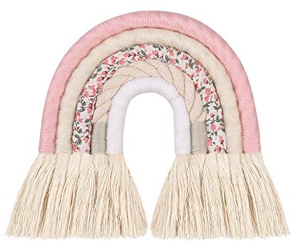 Regenbogen-Wandbehang, Regenbogen-Wandbehang aus geflochtenem Makramee, Dekoration des Kindergartens, Pink
