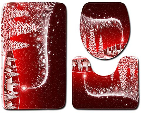 keephen Set da 3 pezzi Set di tappetini da bagno Natale Pupazzo di neve Tappeto da toilette Tappeto antiscivolo Tappeto da bagno Tappetino da bagno Tappeto da bagno per WC