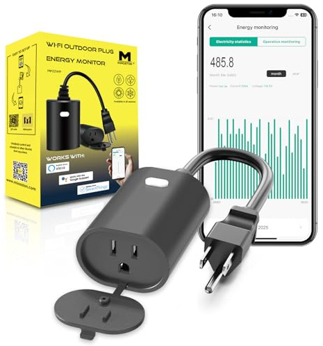 Minoston Outdoor Outlet, WiFi Smart Plug in Energy Monitoring, 2.4Ghz Wi-Fi Plugs, Compatible with Alexa and Smart Life, IP65 Waterproof Outlet 15A (MP22WP)