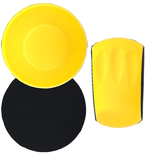 Dura-Gold Pro Series 6 Round & Mouse-Shaped Hand Sanding Block Pads for Hook & Loop and PSA 6 DA Sanding Discs - PSA Sandpaper Conversion Adapter Pad - Automotive Sand Polish Woodworking Furniture
