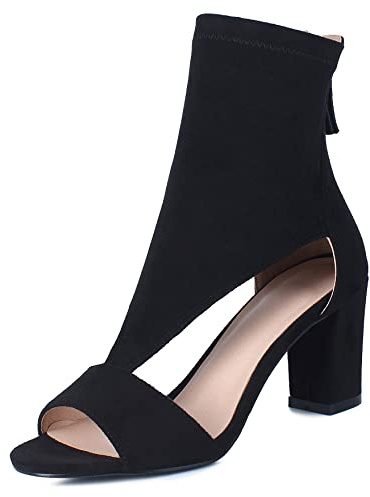 Sailimy Women's Black Open Toe Booties Summer Sandals Peep Toe Booties Boots 7.5