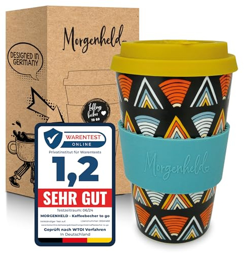 Morgenheld Kaffeebecher to go Porzellan 380 ml, Ethno, BPA-frei