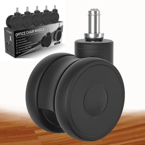 Bürostuhl Rollen 11mm Hartbodenrollen für Bürostühle 5er Set Ersatzrollen Schreibtischstuhl Rollen, Gummirollen Bürostuhl für Teppich und Parkettböden und Fliesen, Bürostuhlrollen 75mm bis 350kg