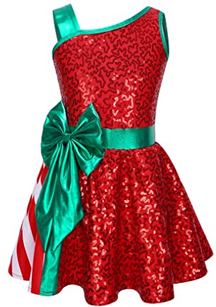Kaerm Kinder Mädchen Weihnachten Kleid Pailletten Glitzer Ballettkleid Ã„rmellos Tanzkleid Mit Grün Schleife Streifen Patchwork Zuckerstange Kostüm