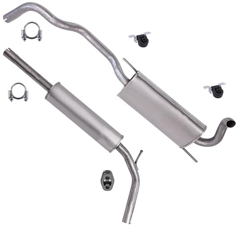 ATEC Germany Auspuff Schalldämpfer Set 1x Mittelschalldämpfer, 1x Endschalldämpfer, mit Montagematerial Kompatibel mit VW POLO (6N2), POLO III (6N1)