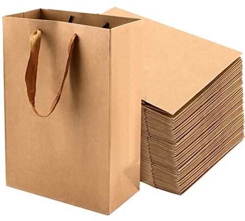 JEUIHAU 30 PCS Kraft Paper Bags, 28 x 20 x 10 cm Paper Bags with Wide Handles, Brown Kraft Gift Bag for Party, Birthday, Wedding and Shopping