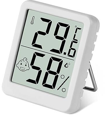 flintronic Termometro Ambiente Interno con Supporto, Igrometro Digitale con Livello di Comfort, Mini Accurato Monitor Temperatura e Umidità, Termometro Ambiente Interno per Camera Ufficio, Bianco