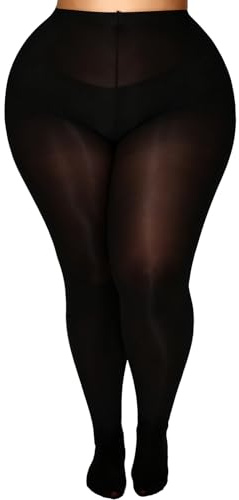MERYLURE Black Plus Size Tights for Women, High Waist Nylon Fashion Pantyhose, Semi Opaque Soft Stockings, 3X/4X