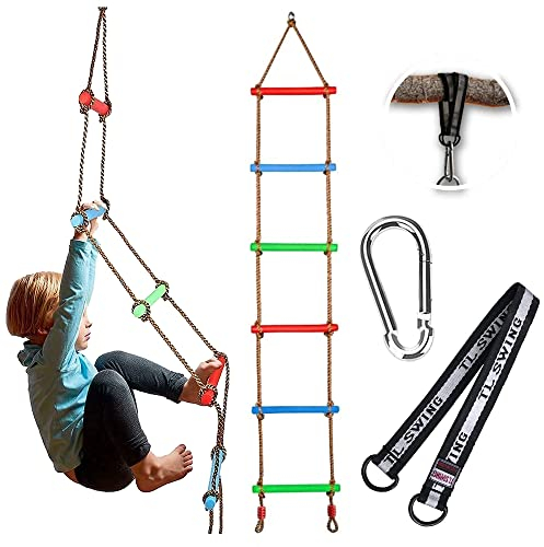 Strickleiter Kinder Outdoor,Multifunktions Trapeze Schaukel,Seilleiter,Trapez mit Kunststoffringen,Trapez Kinder,Trapez Ringe Outdoor,Kinder Plastik Trapeze Schaukel mit Ringen