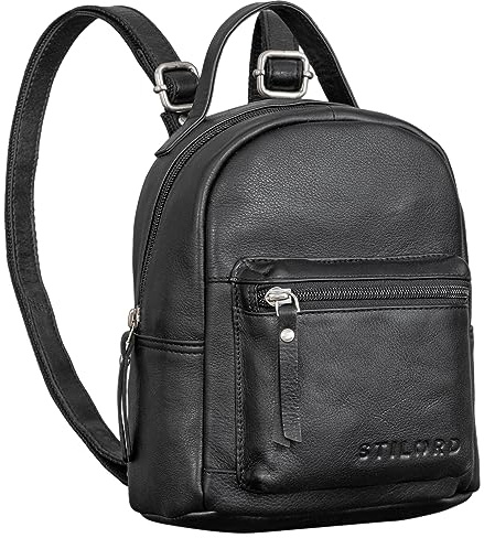 STILORD Tiny Mochila Pequeña Mujer Piel Casual Mochila de Cuero para Mujeres Vintage Bolsa Pequeña Mochilas de Auténtica Piel Color:Negro