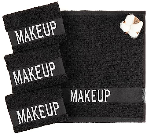 American Soft Linen Makeup Washcloths, 100% Cotton Makeup Remover Towels, 4 Pack Make up Towels for Face, 12 x 12 Face Cloth Towels, Black