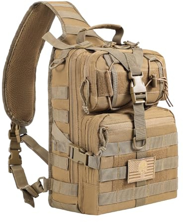 Tactical Sling Bag for Men - Military Sport Backpack for Range, Travel, Hiking & Outdoor Sports - Khaki