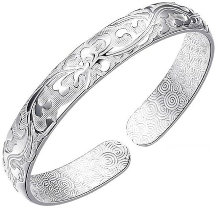 Abiotp Sterling Silver Plated Cuff Bangle Bracelets Adjustable Jewelry Fashion Simple Open Bangles Cuff Jewelry for Women Mom Wife Mothers Day Valentine Gift
