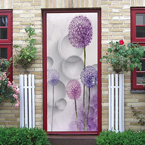 Tür tapeten 3d selbstklebend Lila Pusteblume Türposter Türaufkleber Wasserdicht Abnehmbare Vinyl türfolie Fototapete diy Wandbild Wohnzimmer Schlafzimmer B85 x H205cm