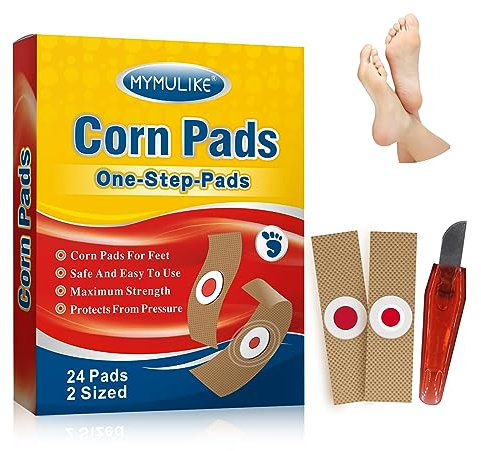 Corn Removal Pads, 24 Count MYMULIKE Corn Plasters Relief Corn Pain, Corn Cushions for Feet, Hand, Toe for Feet Care and Wart Remover Corn Pads Foot Care