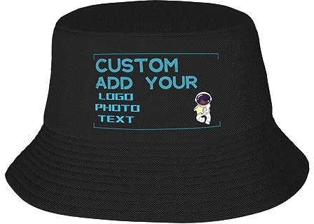 Generisch Personalisierte Fischerhut Selbst Gestalten,Schwarz Bucket Hat mit Text, Logo und Drucken Foto, Unisex Faltbarer Sonnenhut Strandhut Fishermütze Outdoor Sommermütze Herbst Hut