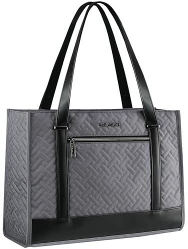 EMPSIGN Bolsa de mano para laptop de 16 pulgadas, elegante bolsa de hombro para computadora para el trabajo, maletín acolchado de gran capacidad, impermeable, bolsa de oficina para mujer, color gris