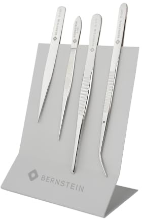 BERNSTEIN Universal Pinzetten Satz 4-teilig + Werkzeughalter | Elektronikreparatur, Medizin, Schmuckherstellung, Kosmetik, Handwerk, Basteln