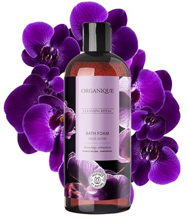 Organique Premium Beauty Bubble Bath Foam for Men & Women | Luxurious Black Orchid Scent with Ginkgo Biloba, Vitamin B5 & E, AHA Citric Acid | For Relaxing Muscle Recovery & Skin Regeneration (400 ml)