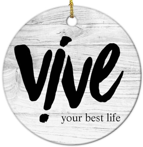 Yelolyio Live Your Best Life Weihnachtsdekoration 2023 Zitate Ornament für Weihnachtsbaum Dekor Keramik Ornamente Hängende Andenken für Weihnachtsbaumschmuck Weihnachtsgeschenke