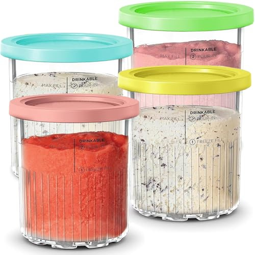 Creami Tubs for Ninja CREAMi Deluxe NC501UK NC501 NC500 Series Ice Cream Makers, Replacement Ice Cream Containers Pots and Lids for Ninja Creamy Deluxe Tubs Pints, BPA-Free & Dishwasher Safe (4 Pack)