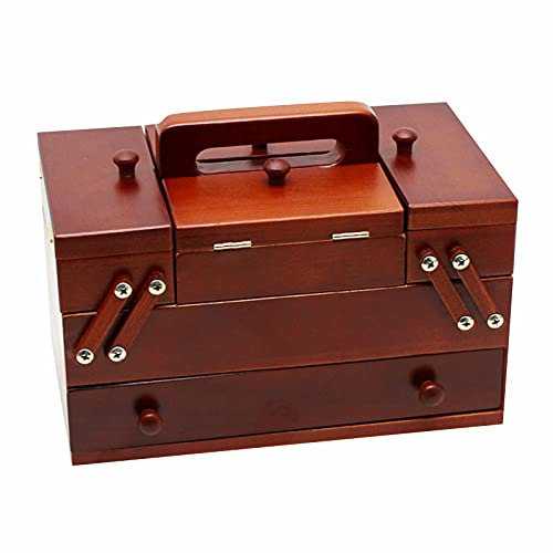 EPASHA Nähkasten, Nähen, Nähset, Nähkästchen, erweiterbare Retro-Aufbewahrungsbox aus Holz mit Kit-Zubehör, geeignet for Nähliebhaber, Männer, Frauen,Rot