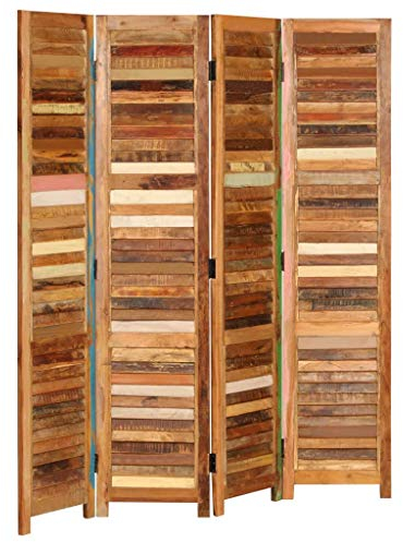 Paravent Raumteiler Innen Vintage 4-teilig Beidseitig Room Divider Wall Raumteiler Stehend Trennwand Sichtschutz Spanische Wand Sichtschutzwand Wohnzimmer Retro, Altholz Massiv 170 cm