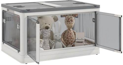 HOMCOM Aufbewahrungsbox Plastik mit Rollen faltbare Kisten Aufbewahrung, stapelbare Kleiderschrank Organizer für Spielzeug, Kleidung, Bücher Weiß, 67cm x 47cm x 38cm