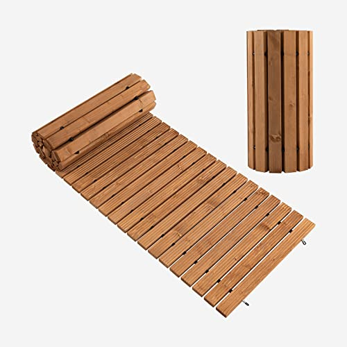 GOPLUS Allée de Jardin en Bois de 245CM, Passerelle Droite avec Fil d'acier Robuste et Motifs Antidérapants, Sol de Promenade Extérieure Enroulable pour Terrasse, Plage, Jardin, Cour (Largeur 55cm)