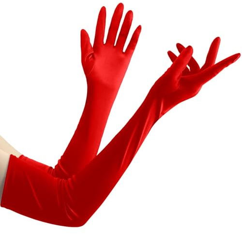 Gants Longs Femme,Gant Satin,Satin Gloves,Longs Élégants Gants,Gants Femmes,Gant De Soirée Femme,Long Gant Rouge Cosplay Festival Costumée Dans Opéra Halloween,Long Gloves Deguisement