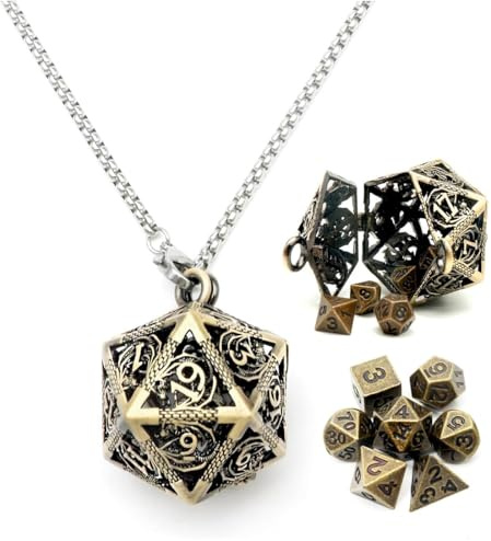 KSJEHW Mini DND-tärningar, set med tärningstärningar med tärningsfodral för MTG RPG D&D D4 D6, D8, D%, D10, D12, D20 - antik brons