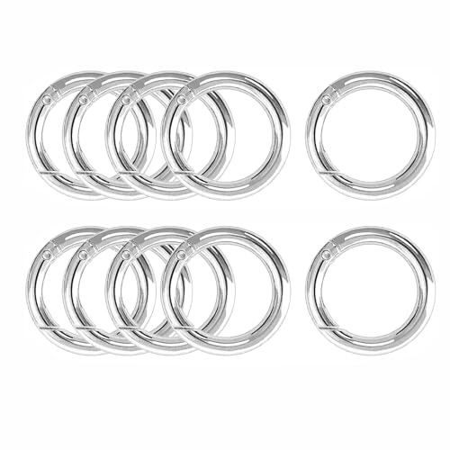 LSRVNM 10 Stück 38mm Runde Karabinerhaken, Sehr Robust Zinklegierung Runde Karabiner Ring Karabinerhaken Rund Karabiner Rund O Ring für Schlüsselanhänger, Tasche, Schmuck, Bastelarbeiten (Silber)