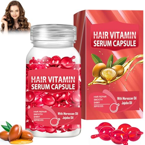 Capsule per siero di vitamina per capelli, 30 pezzi di siero per capelli, arricchito con argan marocchino e vitamine A, C, E, non necessita di risciacquo, adatto per tutti i tipi di capelli