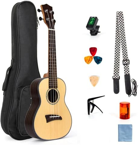 Professionelle Ukulele Konzert-Ukulele-Set Aus Massiver Fichte Hawaii-Gitarre, 23 Zoll, 18 Bünde