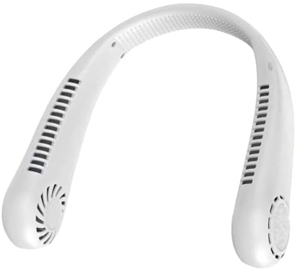 Klack Ventilador de cuello recargable | Ventilador USB ajustable 3 velocidades, ventilador recargable 1200 mAh, manos libres para caminar, deportes, ciclismo - Blanco