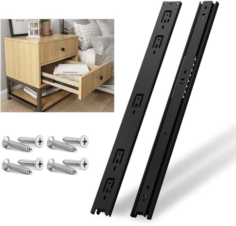 NECILO guide cassetti 200mm, portata 45 kg, estrazione totale con cuscinetti a sfera, per cucina, casa e ufficio, montaggio laterale, nero, 1 coppia (2 pezzi)