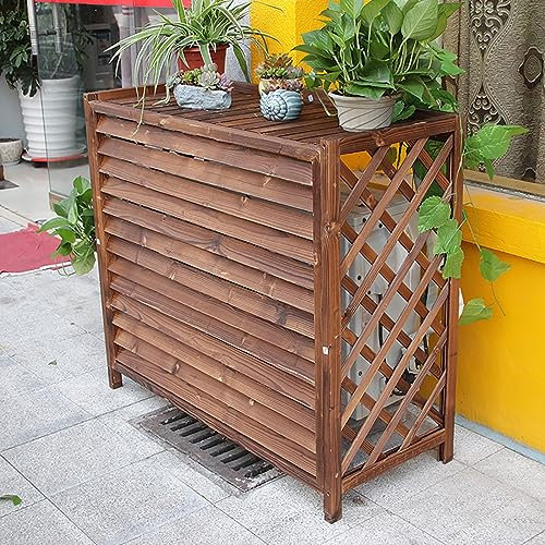 Massivholz-Klimaanlagenabdeckung mit Lamellenzaun und Schutzrahmen, ideal für Holzfenster, Wechselstromgeräte im Freien