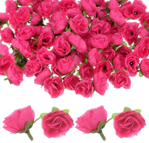 M METERXITY 50-Pack Artificial Roses Heads, 1.2 Inch Small Silk Faux Rose Head for Wedding/Bouquet/Party Decorations, Fake Bloom Flower Heads Buds [Rose Red]