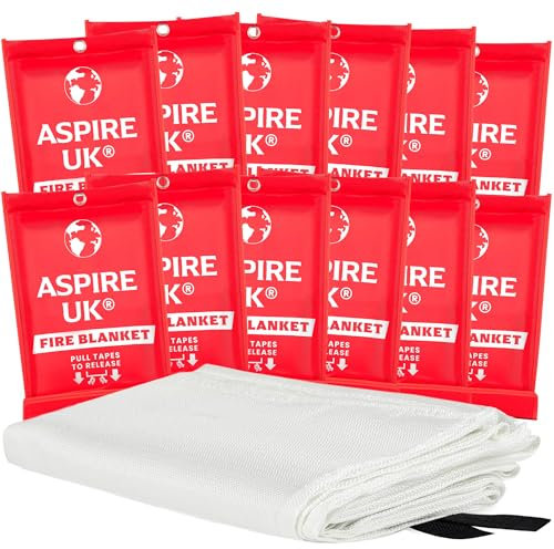 ASPIRE UK 12 Pack Emergency Fire Blanket Fire Suppression Blankets 40 x 40 for Kitchen Home Office Warehouse and Safety Use
