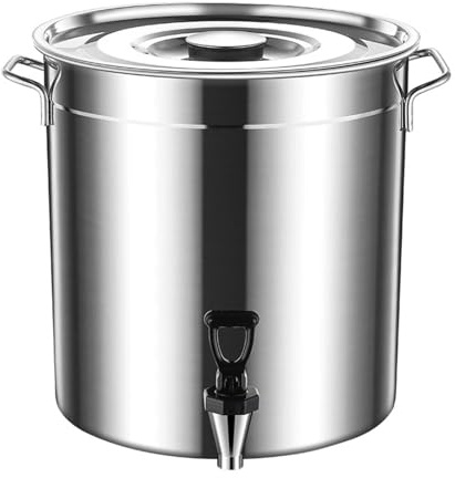 Trinkeimer aus Edelstahl, Trinkeimer mit Wasserhahn und Deckel, Milcheimer aus Edelstahl, Suppentopf aus Edelstahl, Suppentopf mit Zapfhahn, Kochtopf for Familie und Restaurant(5L)