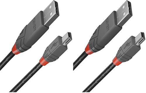 Lindy 0.5m USB 2.0 Type A to Mini-B Cable, Anthra Line, Pro Range, Gold Plated Contacts, Double Shielded, Durable, Flexible Pro Cable, Cameras, Hard Drives, GPS, Game Controllers, Music Equipment etc.
