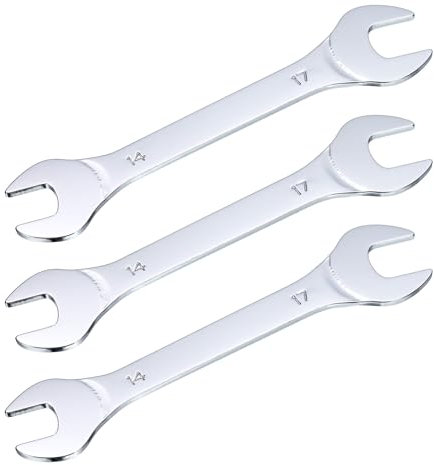 QUARKZMAN Llave boca abierta delgada 14mmx17mm Llave boca doble métrica cromada con pulido espejo Acero alto carbono Llaves delgadas para reparaciones maquinaria doméstica, 3 piezas