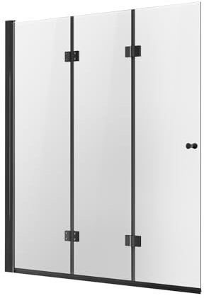 VEVOR Porta Doccia Pieghevole per Vasca da Bagno Senza Telaio, Porta Robusta a Tre Ante, in Vetro Temperato Girevole Pieghevole a 180°, per Vasca da Bagno, Colore Nero 1295 x 1422 mm